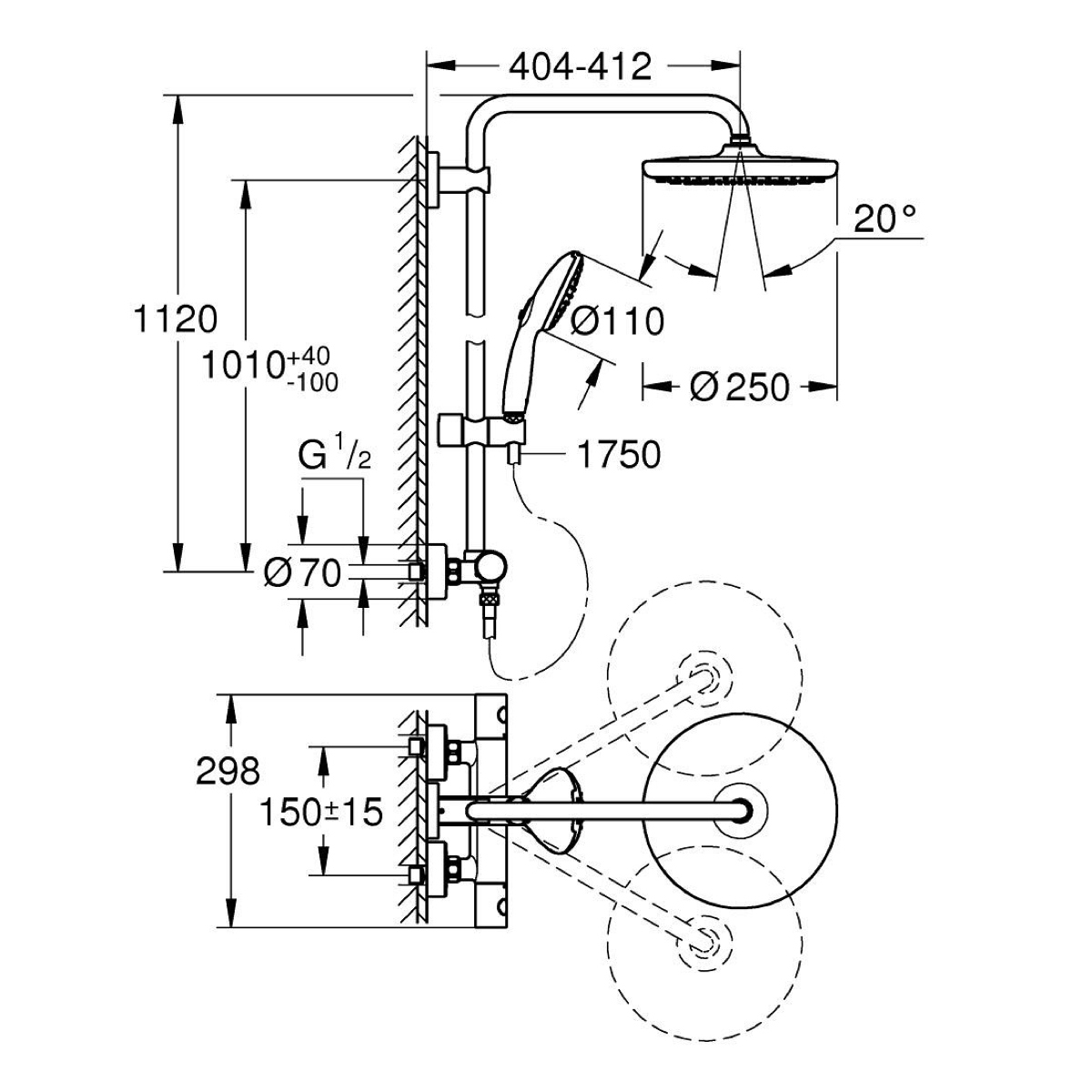 Colonne de douche thermostatique GROHE Tempesta System 250 chrome