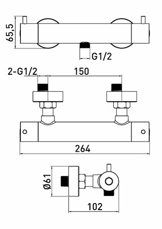 Mitigeur de douche thermostatique en inox brossé, montage mural, entraxe 150 mm
