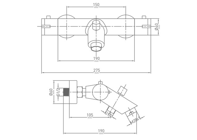 Mitigeur thermostatique bain douche Isifix Move chromé mural entraxe 150 mm