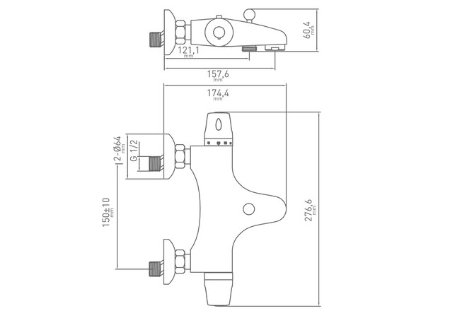 Mitigeur thermostatique bain douche Surf chromé mural entraxe 150 mm