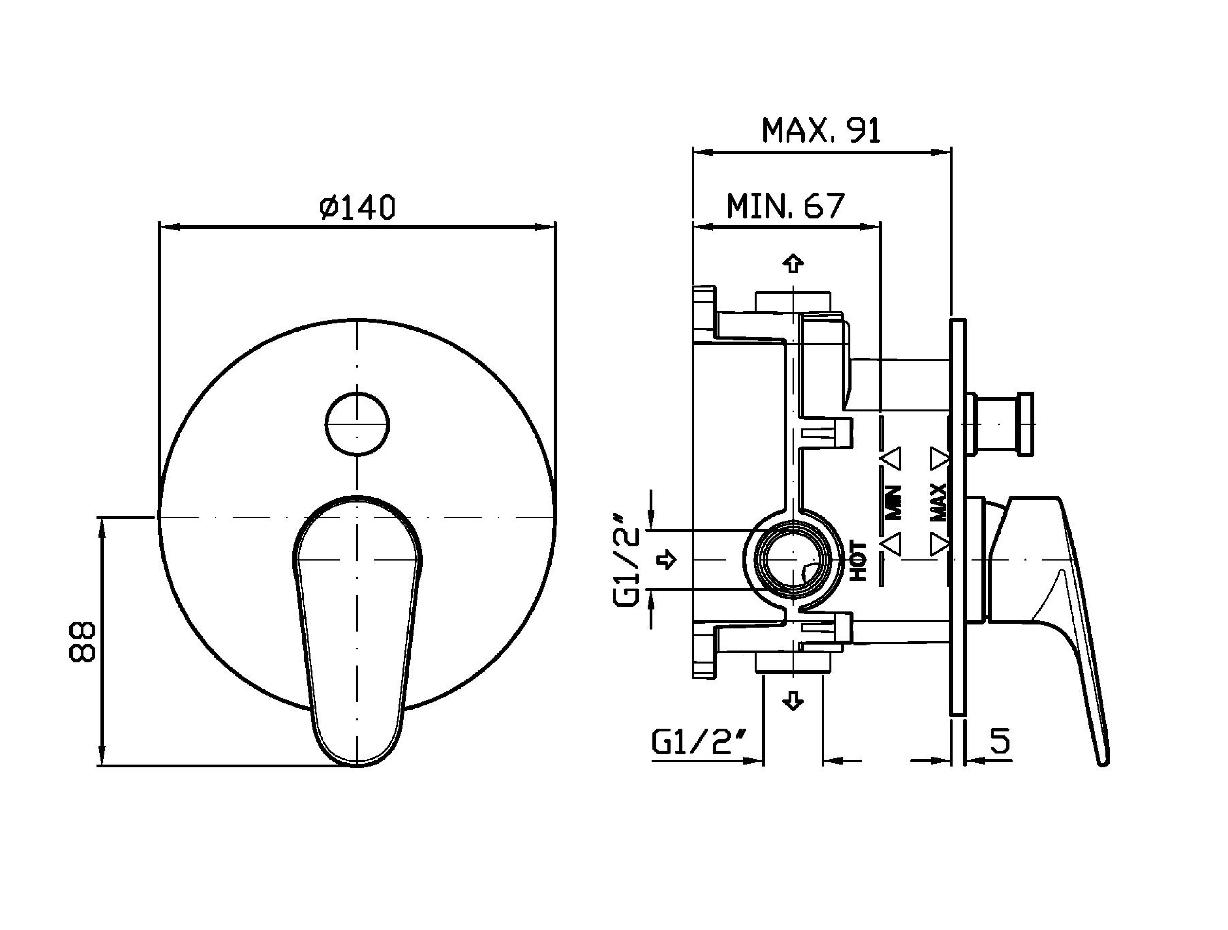 Mitigeur bain-douche encastré monocommande chromé Rivo Zucchetti