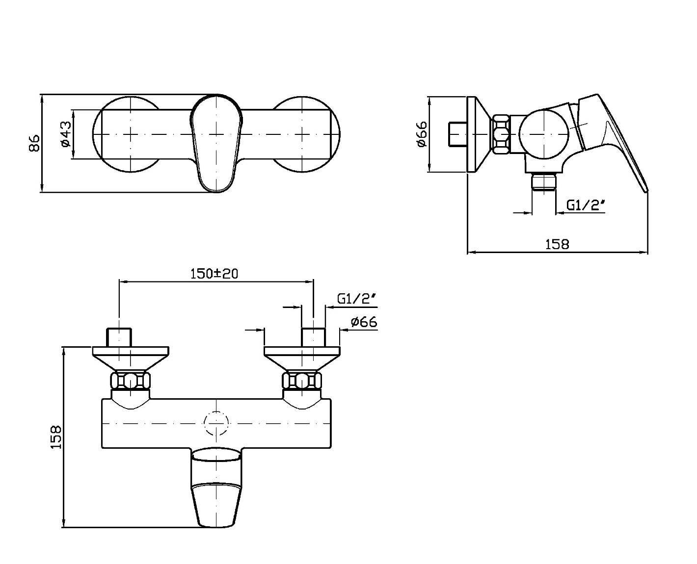 Mitigeur de douche extérieur monocommande noir mat Rivo Zucchetti